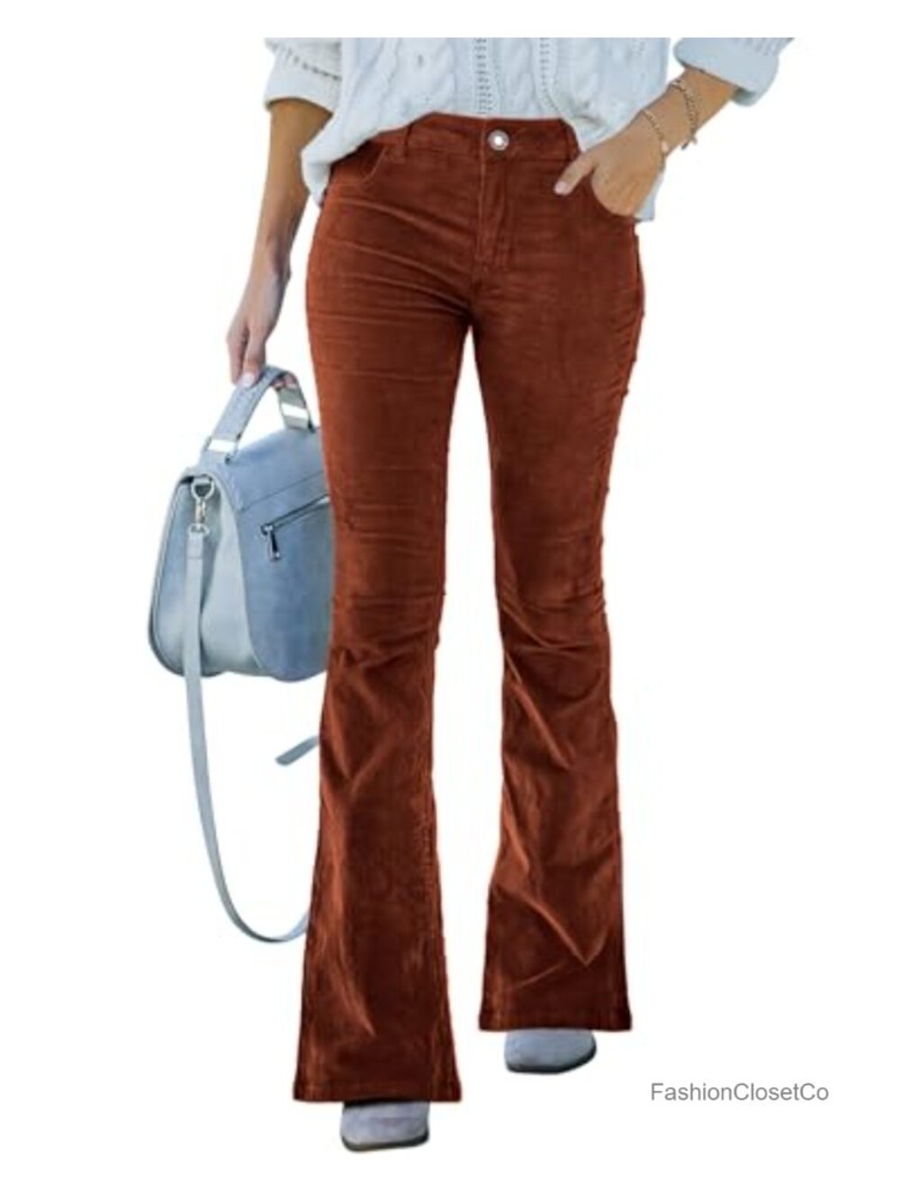 High Waist Stretch Flared Corduroy Pants Tummy Control Palazzo